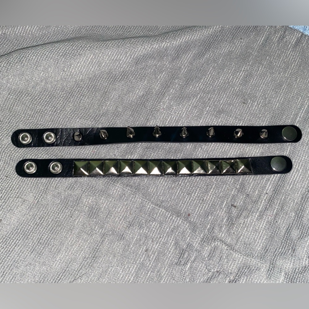 Black Studded Leather Bracelet Set